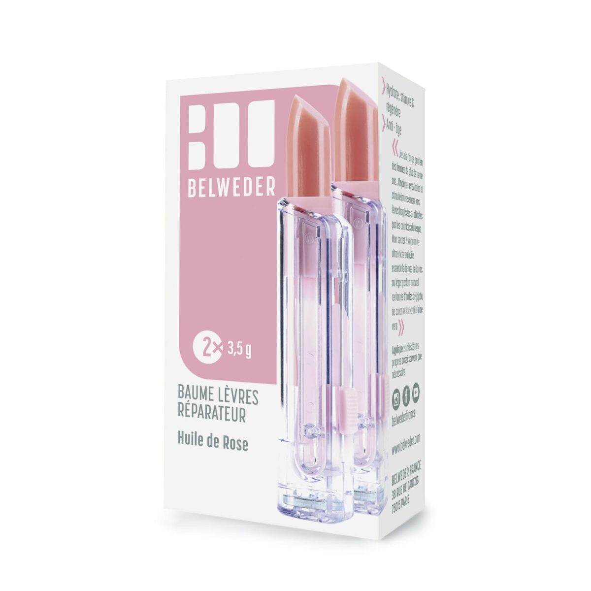 BAUME LÈVRES RÉPARATEUR<br>Huile de Rose<br>2×3.5g</br> Anti-âge